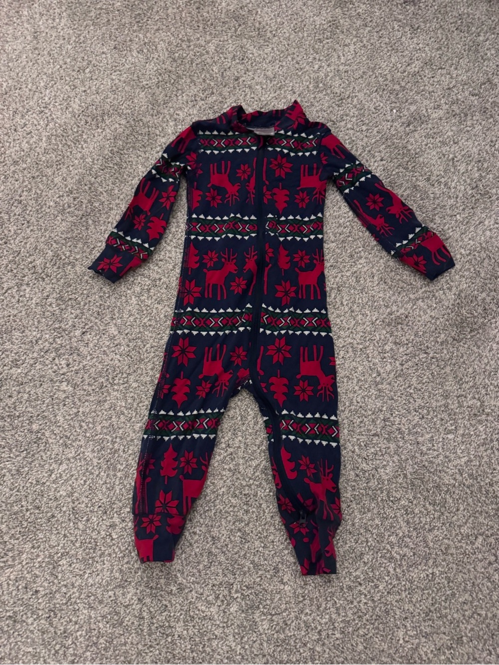 Hanna Andersson Navy and Red Reindeer Holiday One-Piece HannaSoft